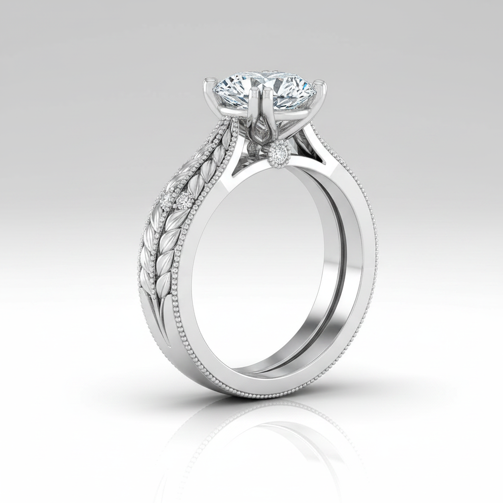 The Ophelia Matching Wedding Band, Round in 18K White Gold | RockHer