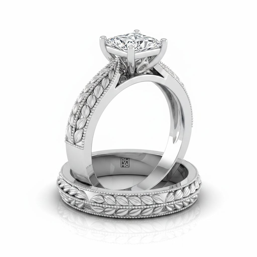 The Ophelia Matching Wedding Band, Princess in Platinum | RockHer