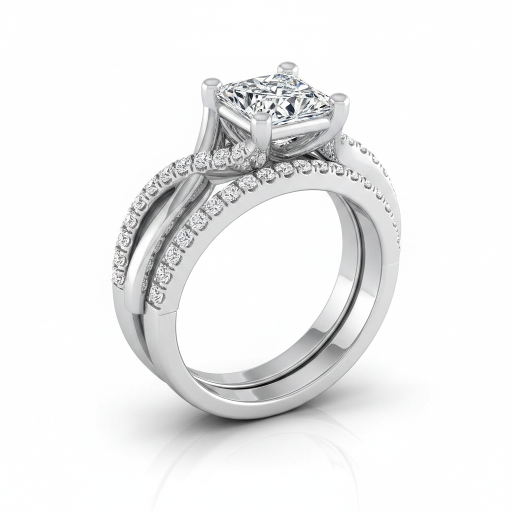 The Ottava Matching Wedding Band, Princess in Platinum