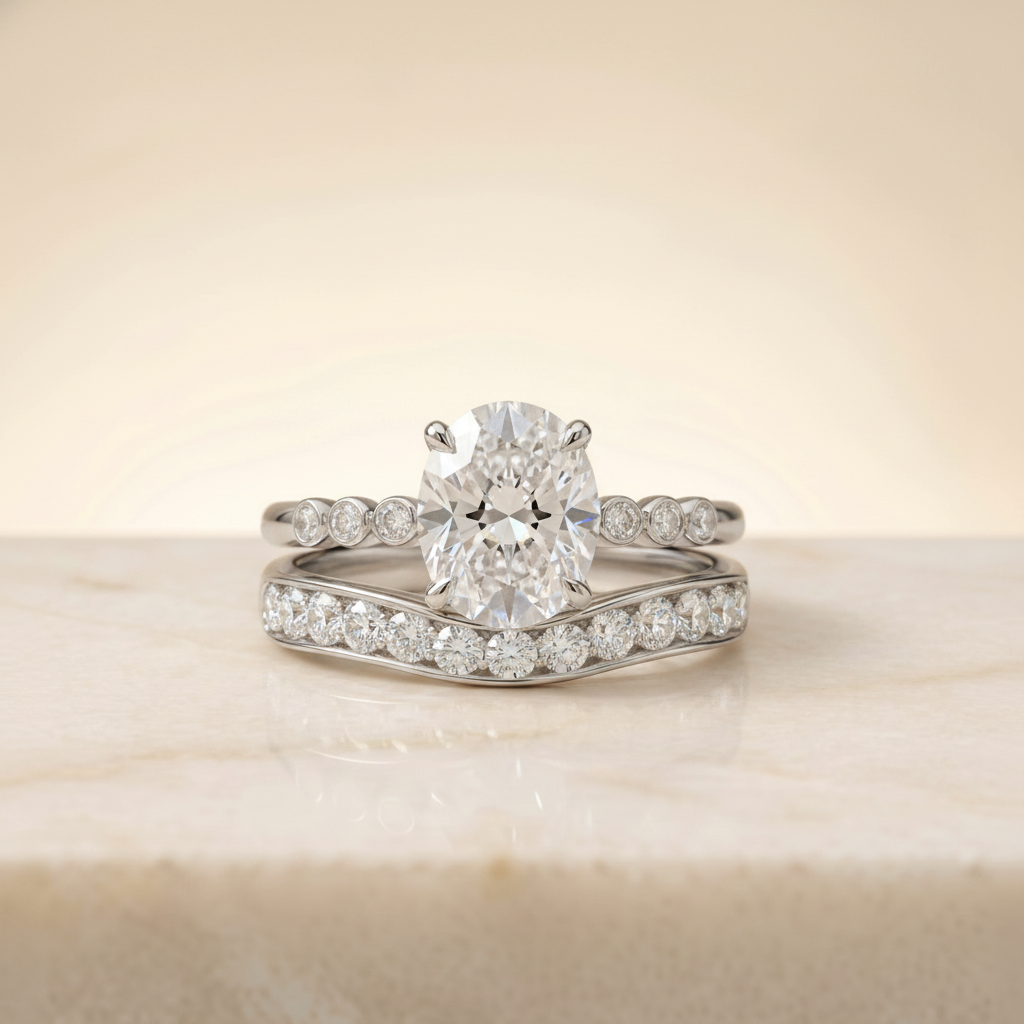 The Peggy Matching Wedding Band, Oval in 18K White Gold