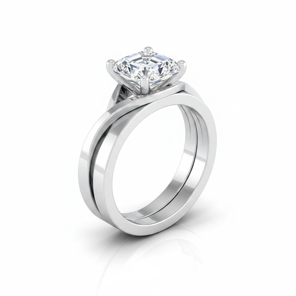 The Priscilla Matching Wedding Band, Asscher in 18K White Gold