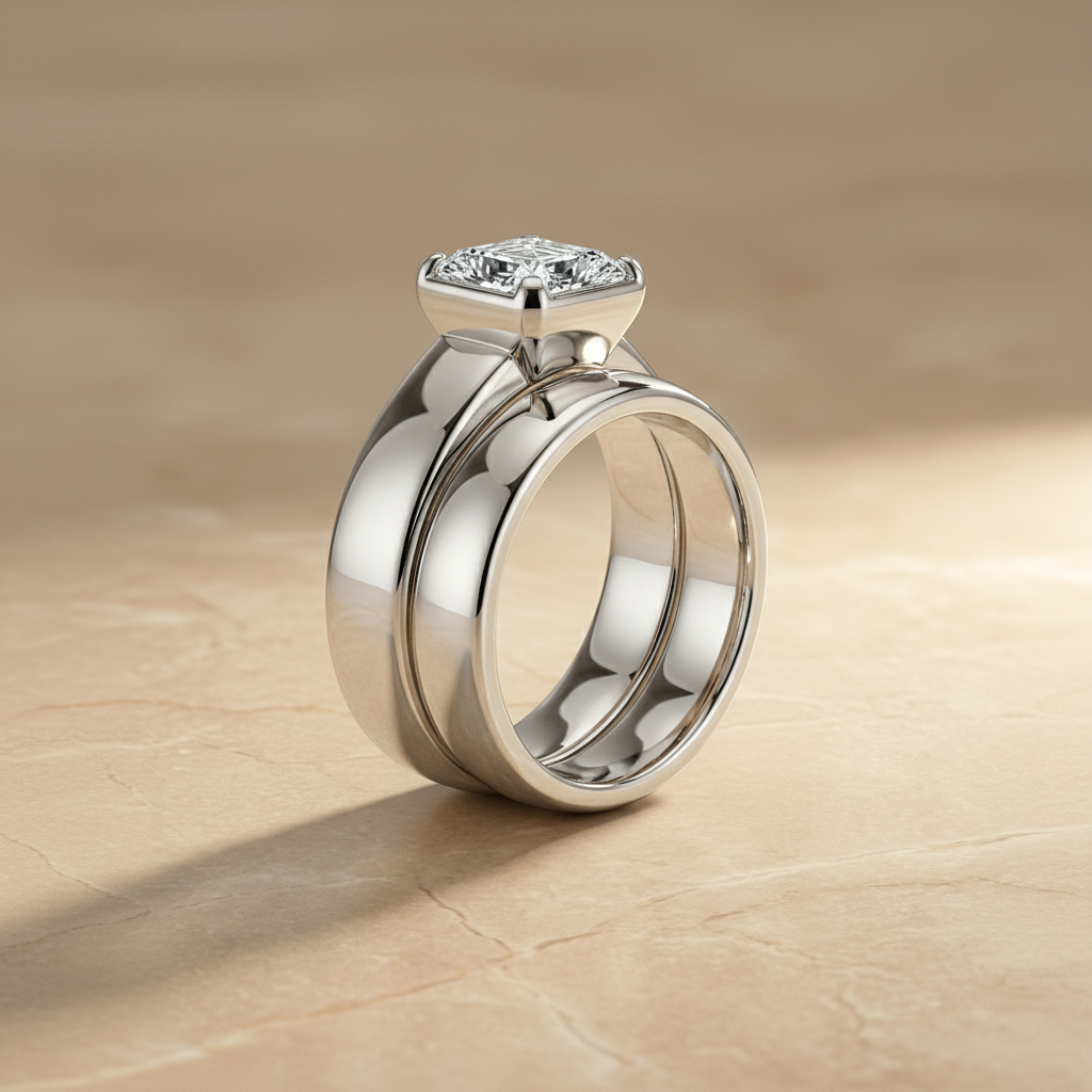 The Remi Matching Wedding Band, Asscher in 18K White Gold | RockHer
