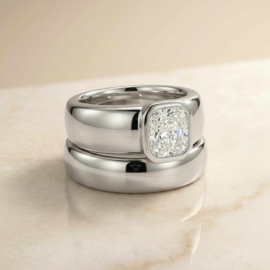 The Remi Matching Wedding Band, Cushion in 18K White Gold | RockHer