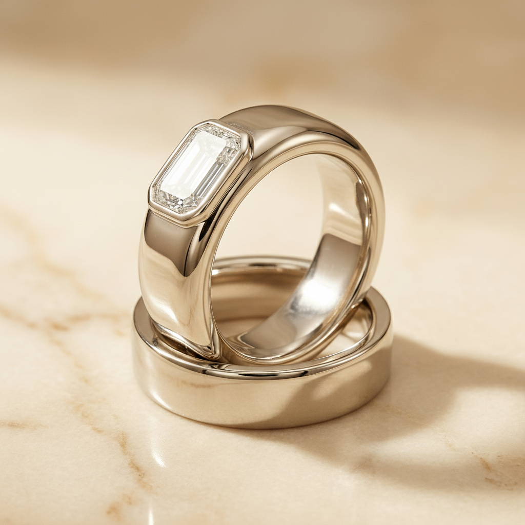 The Remi Matching Wedding Band, Emerald in 18K White Gold | RockHer