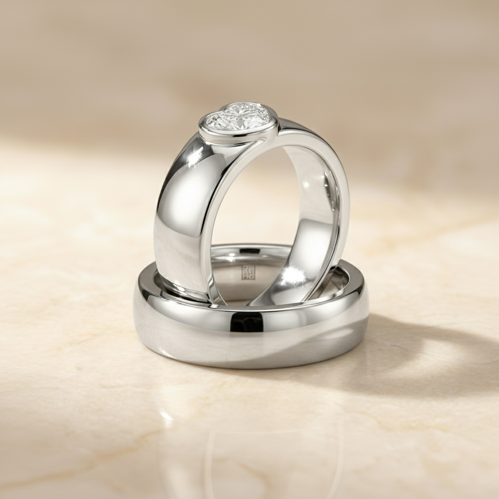 The Remi Matching Wedding Band, Heart in 18K White Gold | RockHer