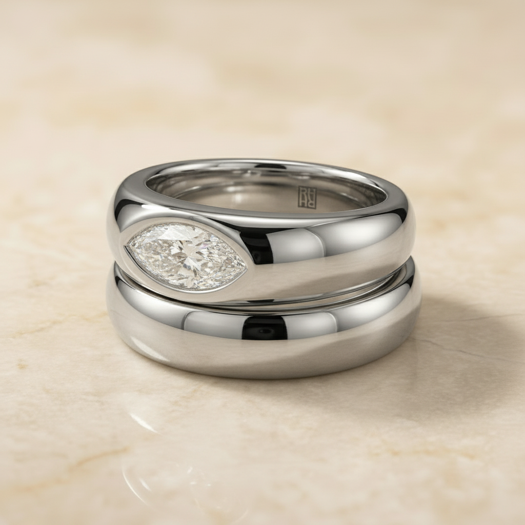 The Remi Matching Wedding Band, Marquise in 18K White Gold | RockHer