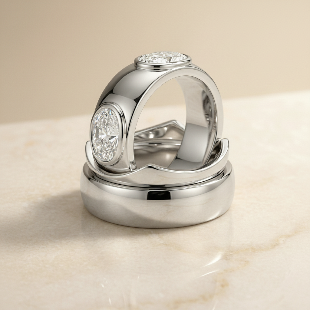 The Remi Matching Wedding Band, Oval in 18K White Gold | RockHer