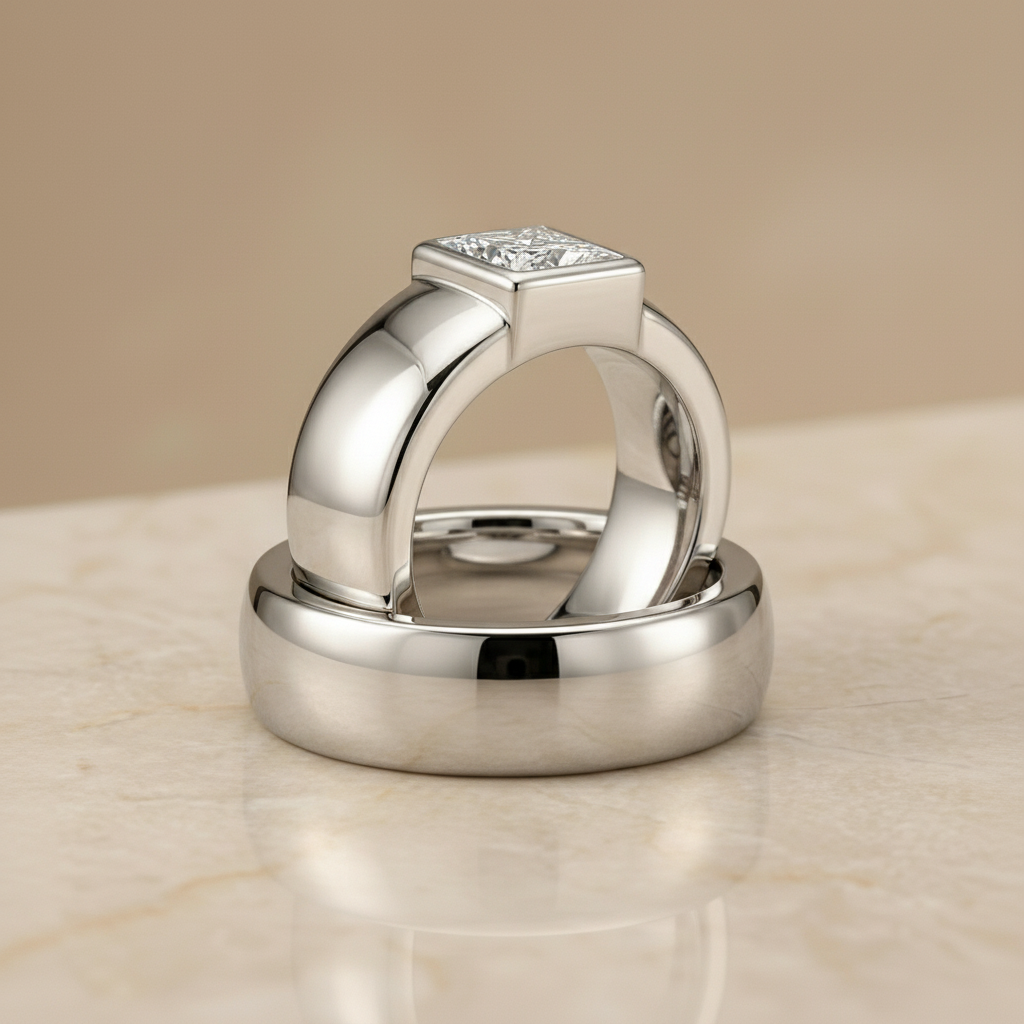 The Remi Matching Wedding Band, Princess in 18K White Gold | RockHer