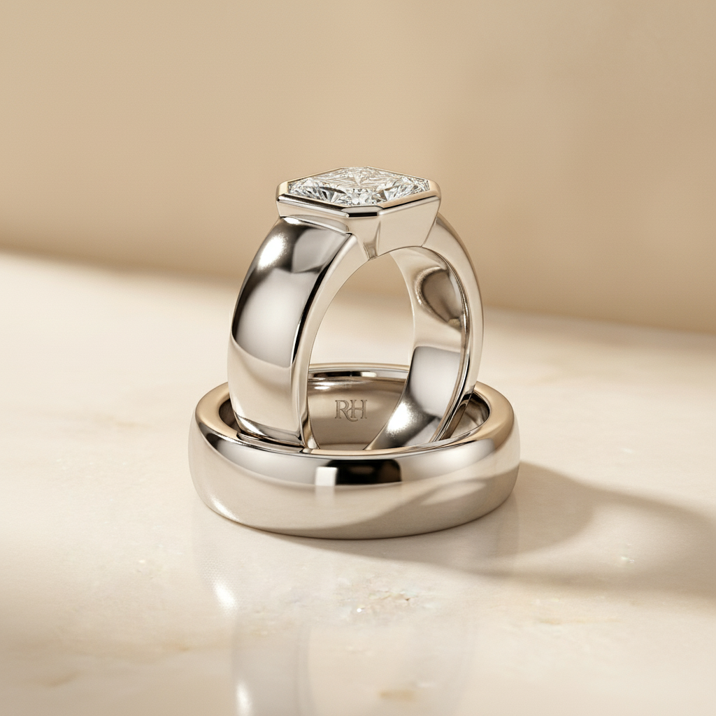 The Remi Matching Wedding Band, Radiant in 18K White Gold | RockHer