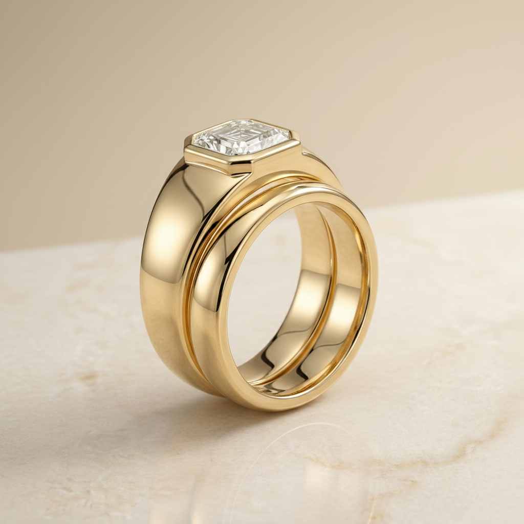 The Remi Matching Wedding Band, Asscher in 18K Yellow Gold | RockHer