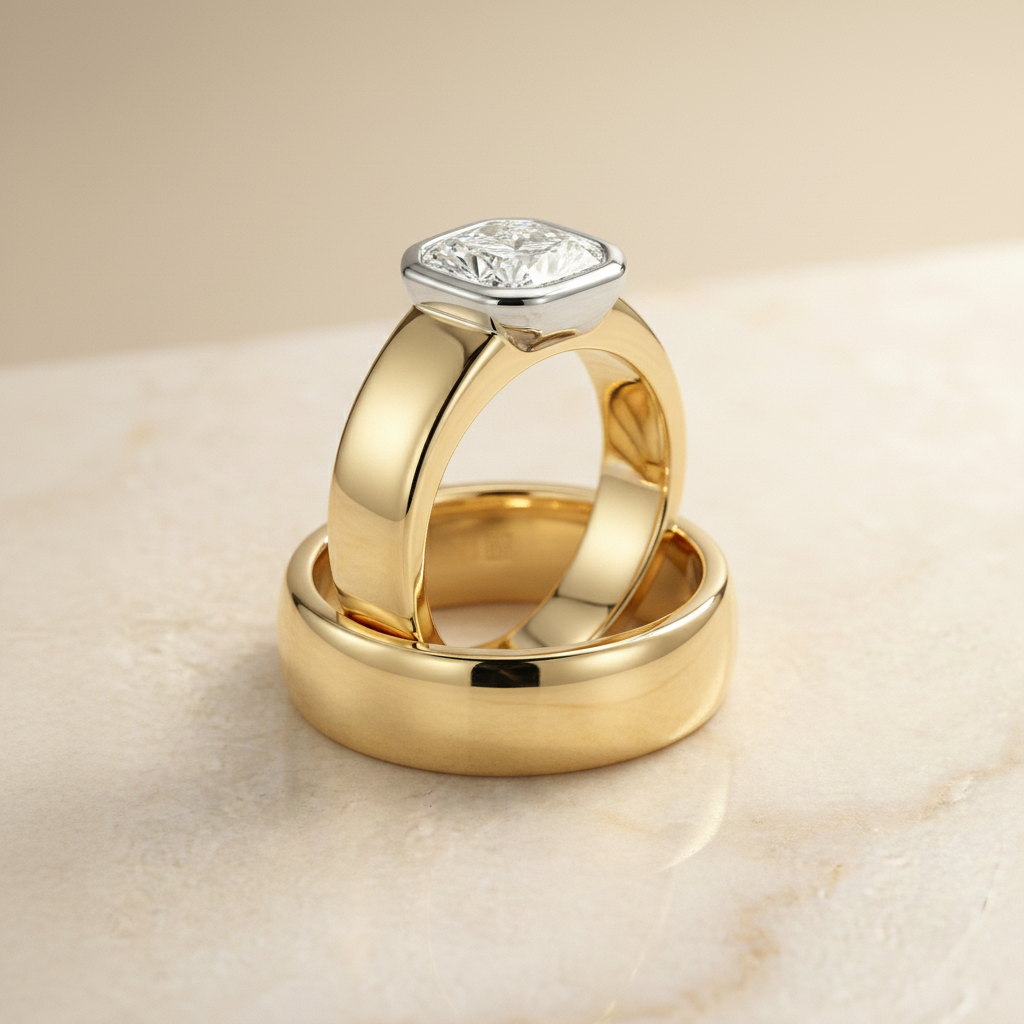 The Remi Matching Wedding Band, Cushion in 18K Yellow Gold | RockHer