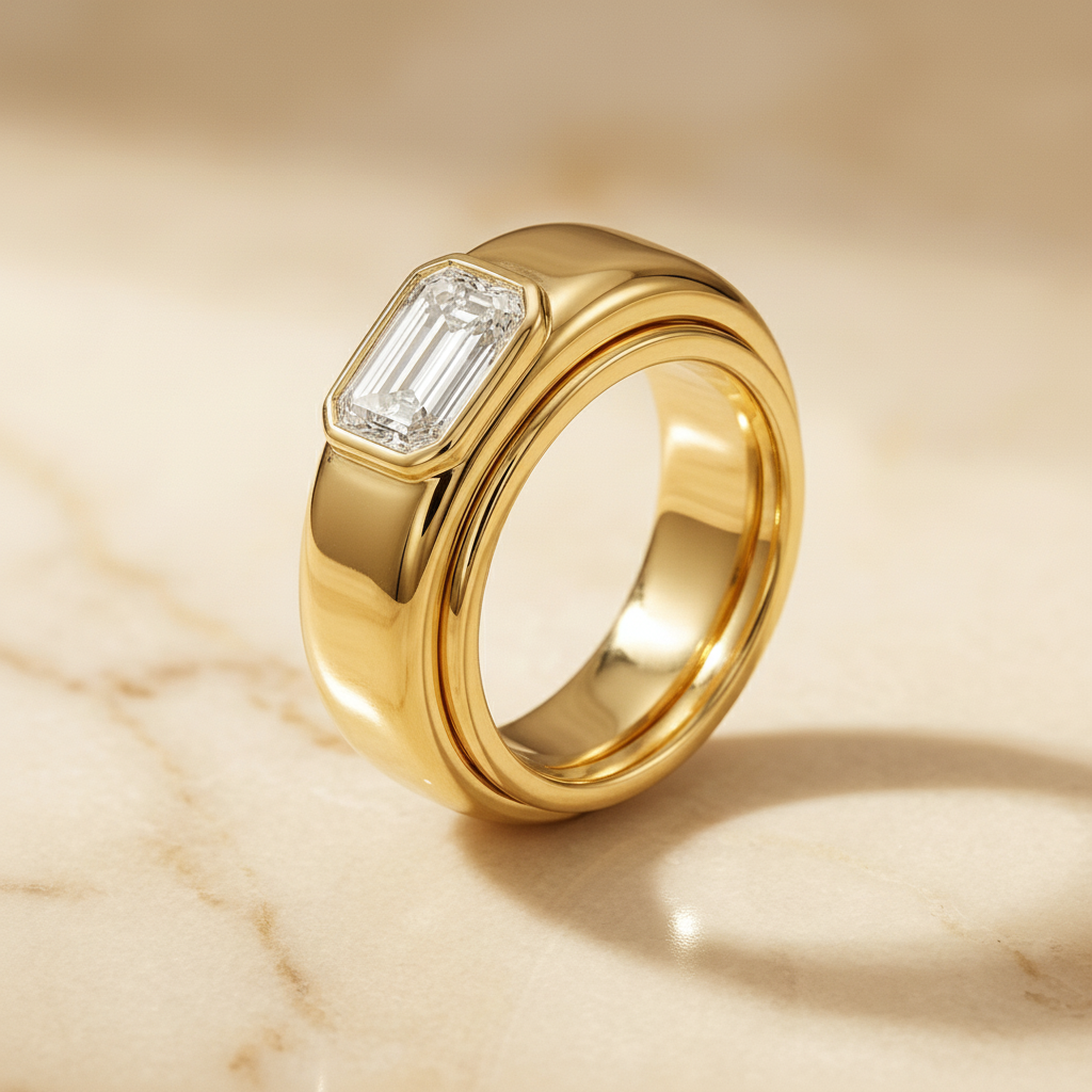 The Remi Matching Wedding Band, Emerald in 18K Yellow Gold | RockHer