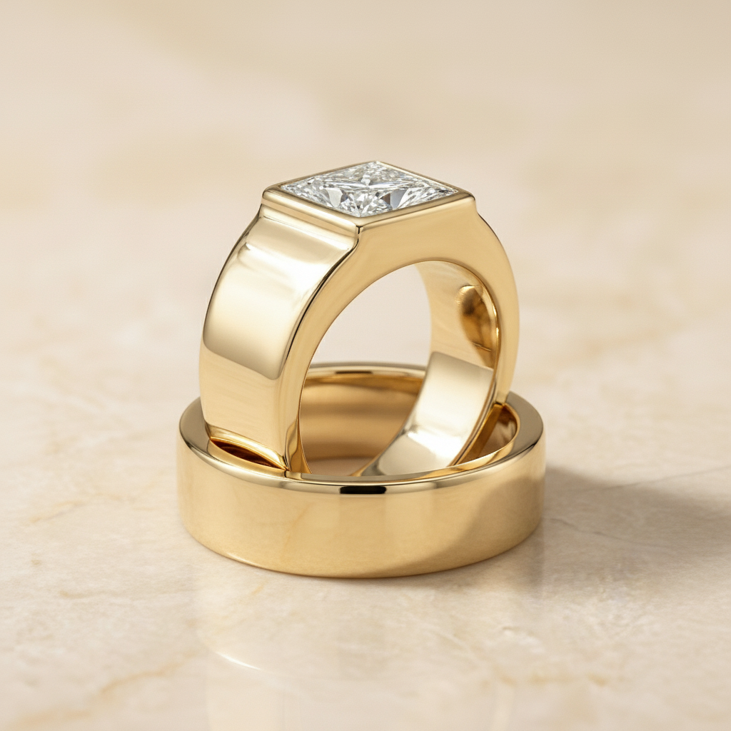 The Remi Matching Wedding Band, Princess in 18K Yellow Gold | RockHer