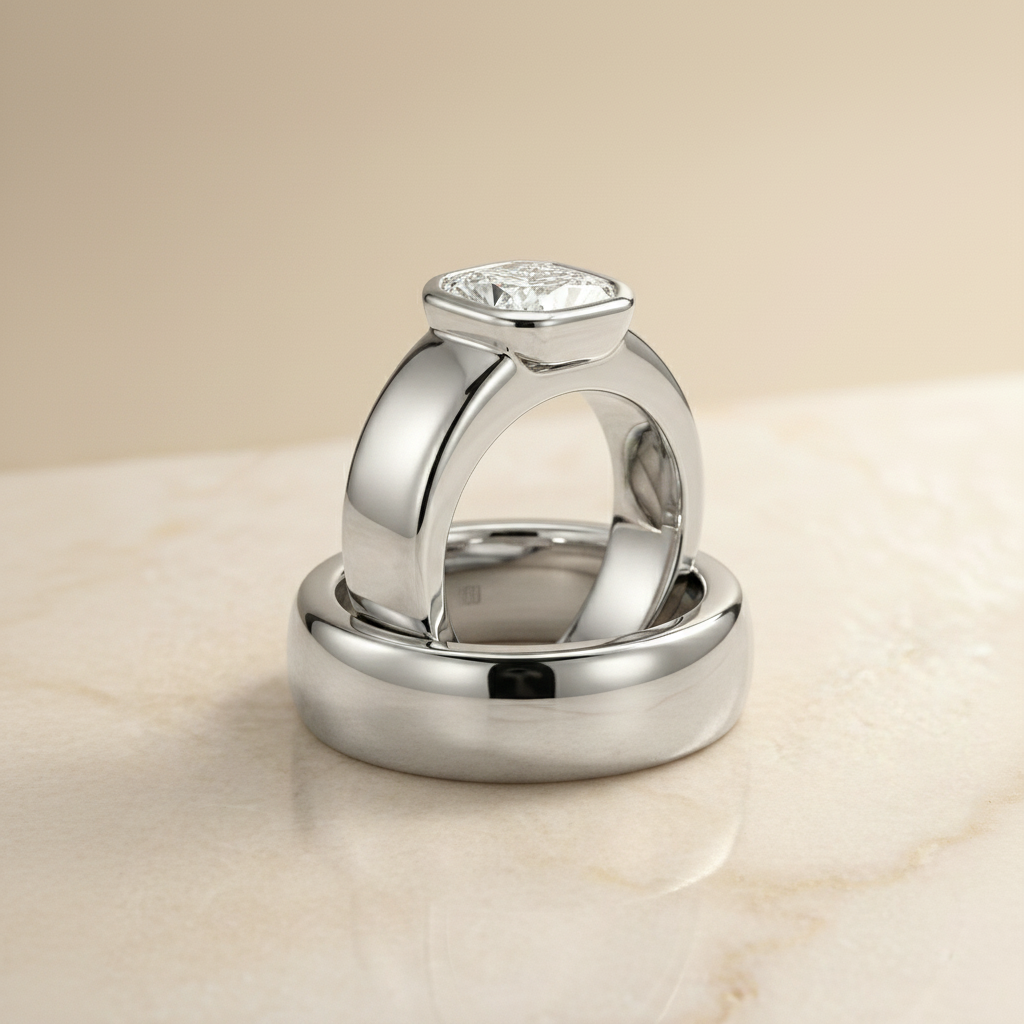 The Remi Matching Wedding Band, Cushion in Platinum | RockHer