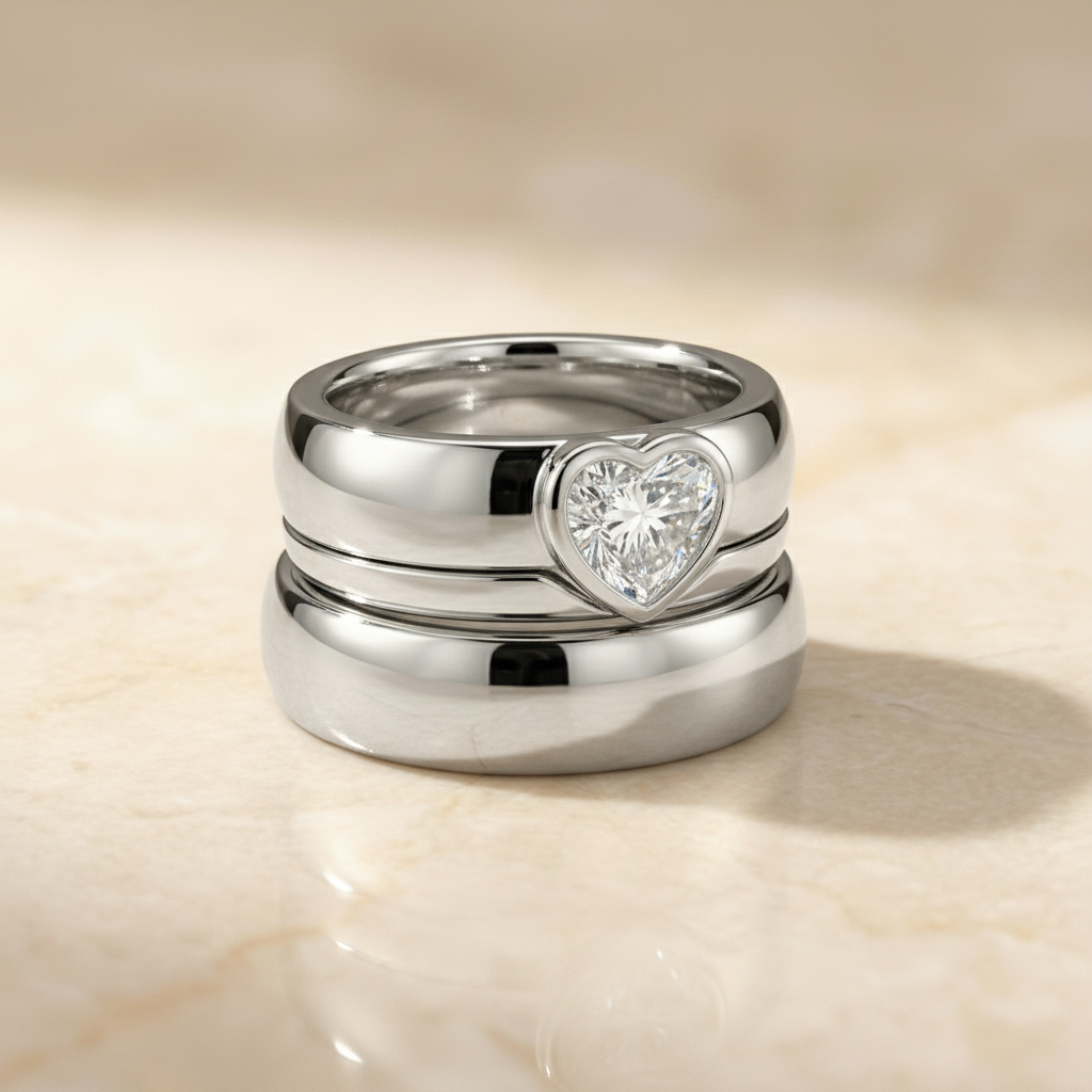 The Remi Matching Wedding Band, Heart in Platinum | RockHer