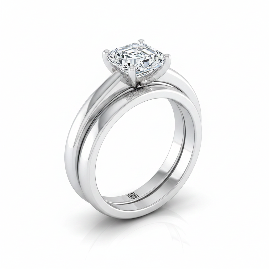 The Rio Matching Wedding Band, Asscher in Platinum
