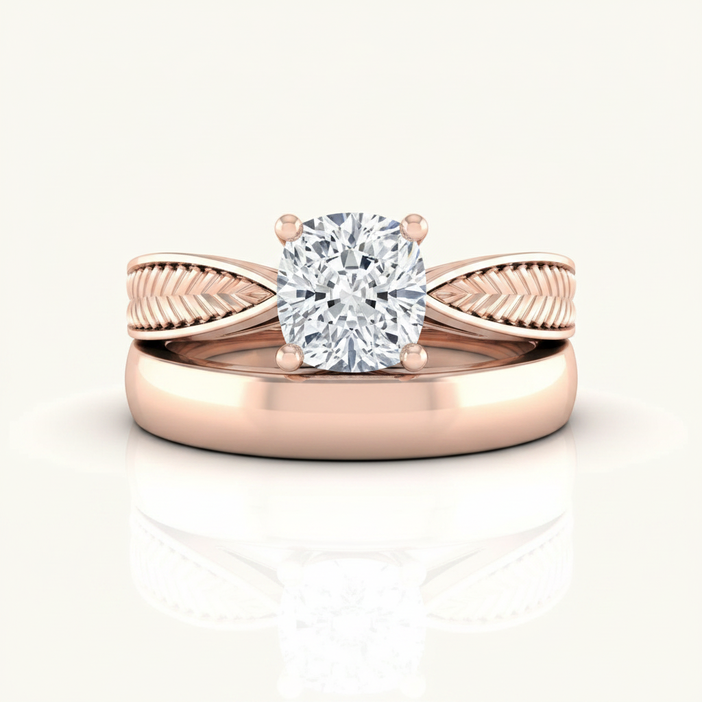 The Roberta Matching Wedding Band, Cushion in 14K Rose Gold