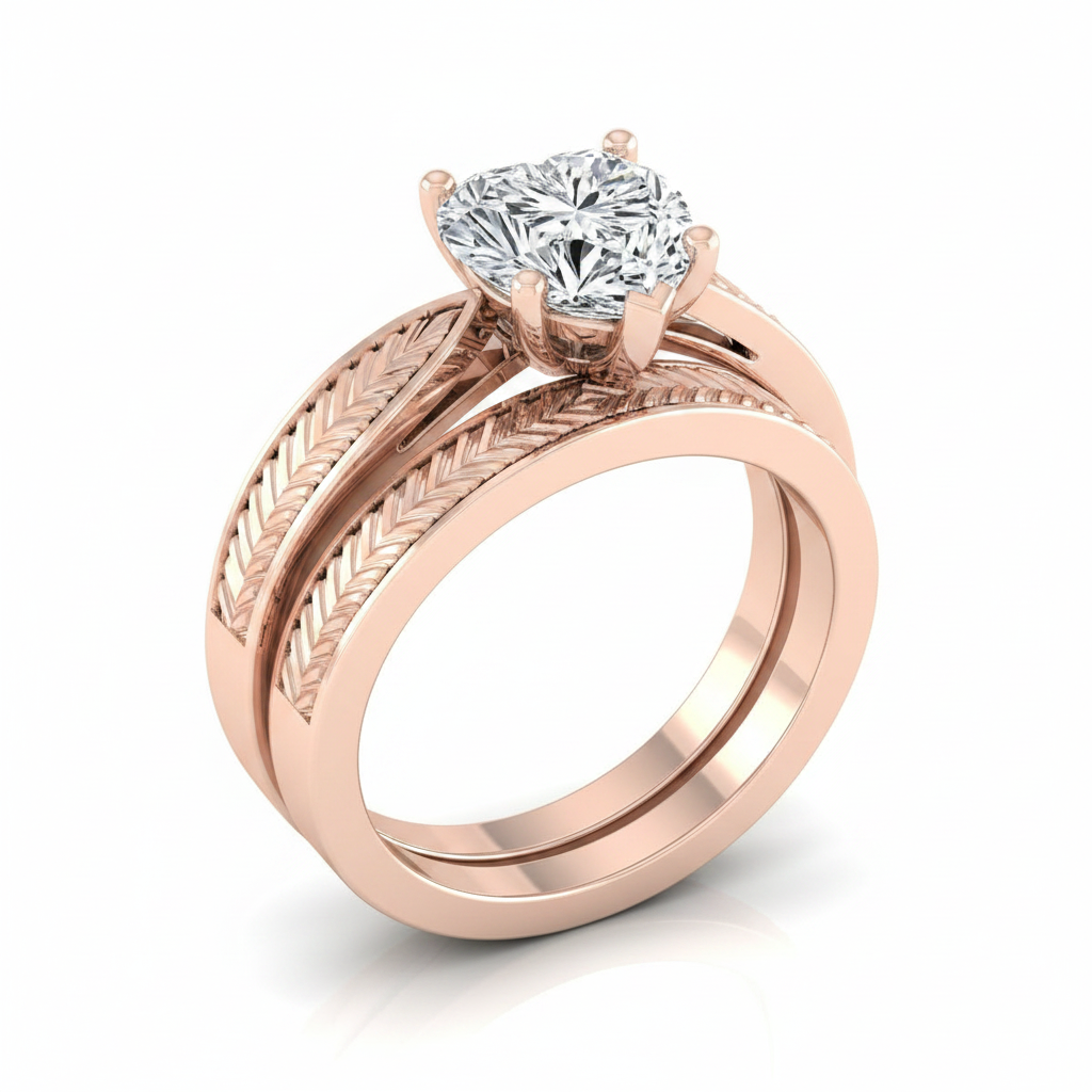 The Roberta Matching Wedding Band, Heart in 14K Rose Gold