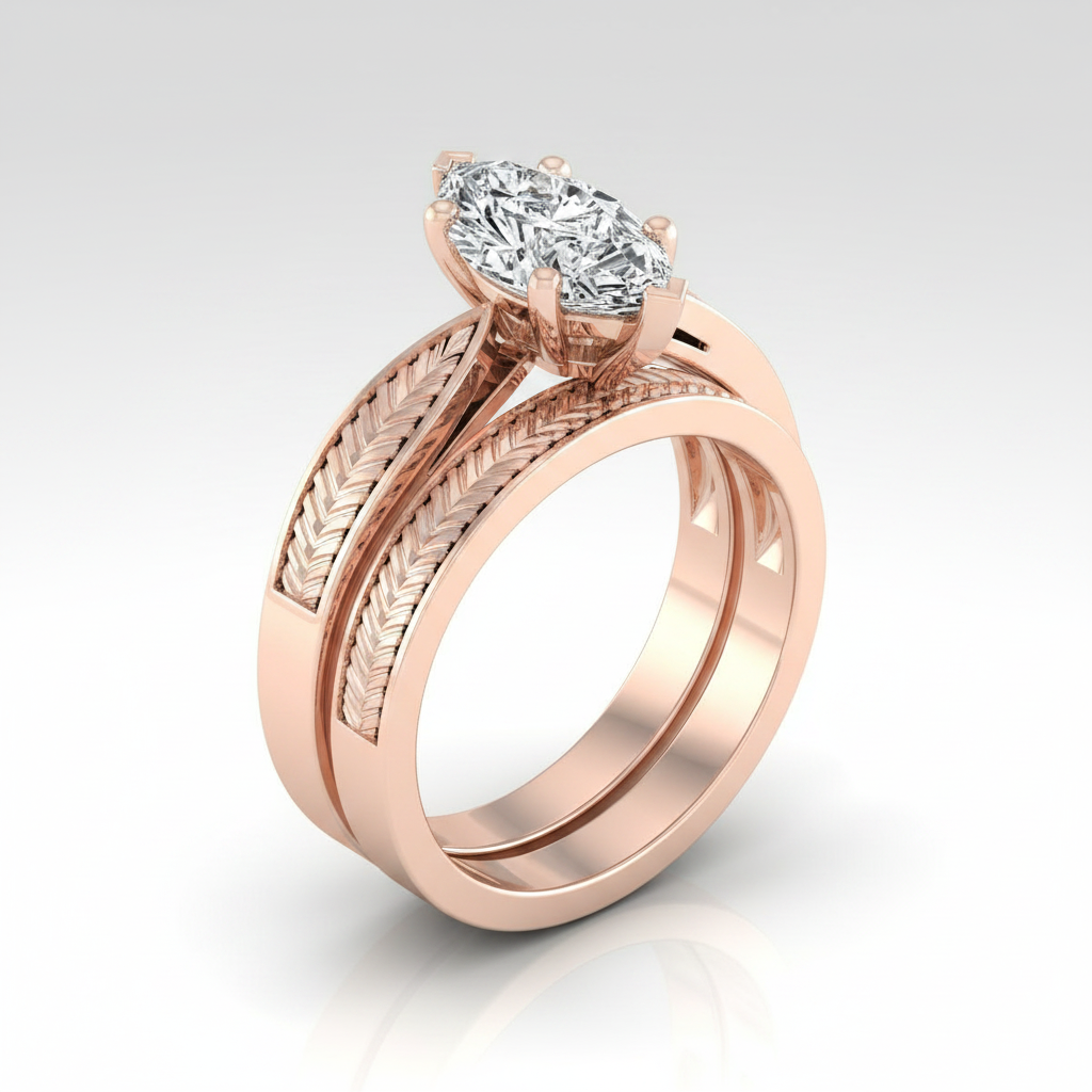 The Roberta Matching Wedding Band, Marquise in 14K Rose Gold