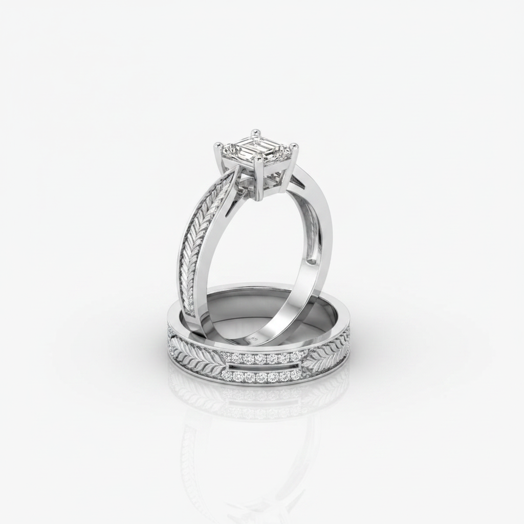 The Roberta Matching Wedding Band, Emerald in 18K White Gold