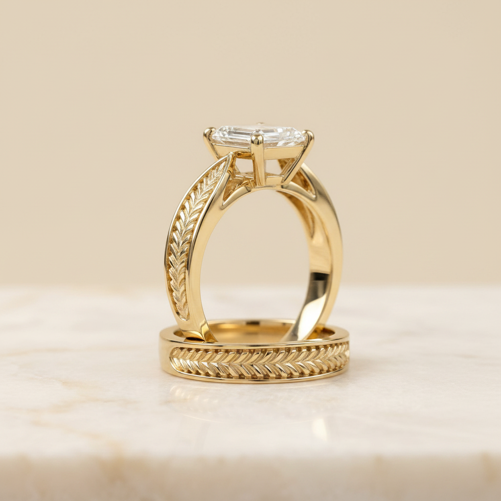 The Roberta Matching Wedding Band, Emerald in 18K Yellow Gold