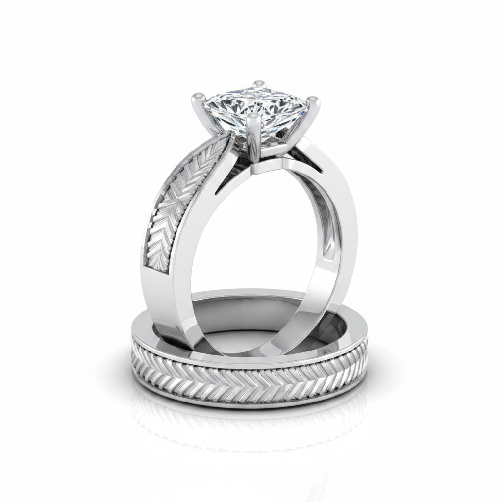 The Roberta Matching Wedding Band, Princess in Platinum