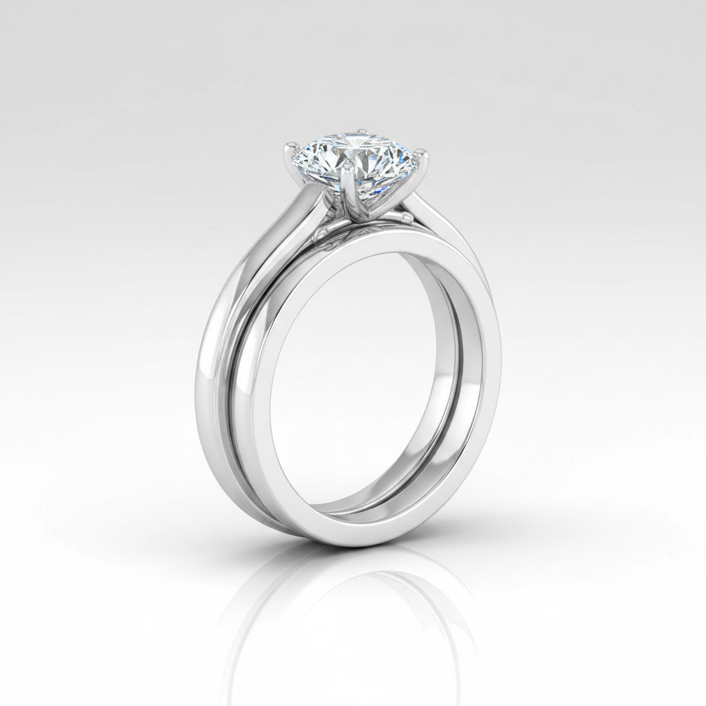 The Rosalie Matching Wedding Band, Round in 18K White Gold