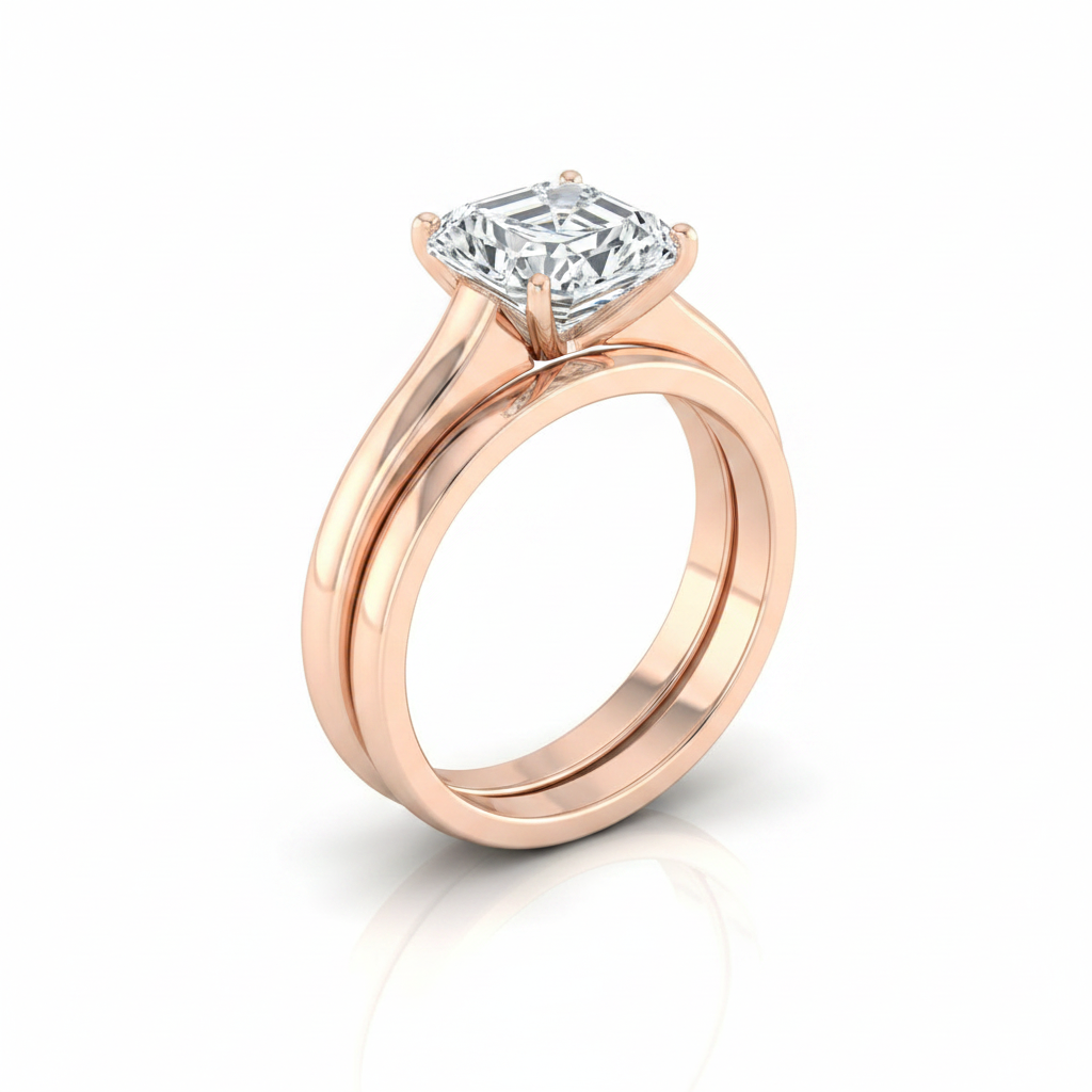The Rosanna Matching Wedding Band, Asscher in 14K Rose Gold | RockHer
