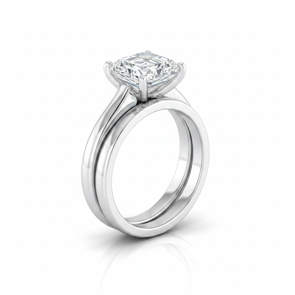 The Rosanna Matching Wedding Band, Asscher in 18K White Gold | RockHer