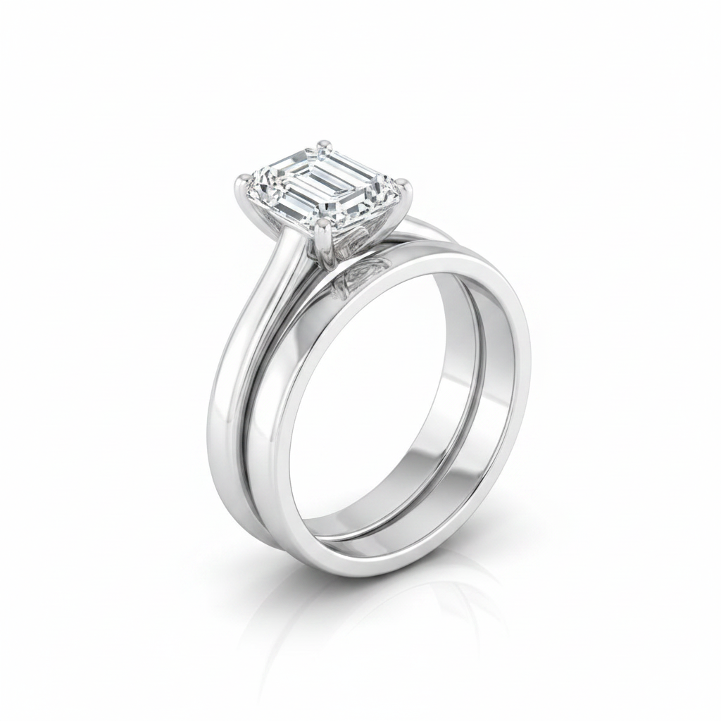 The Rosanna Matching Wedding Band, Emerald in 18K White Gold | RockHer