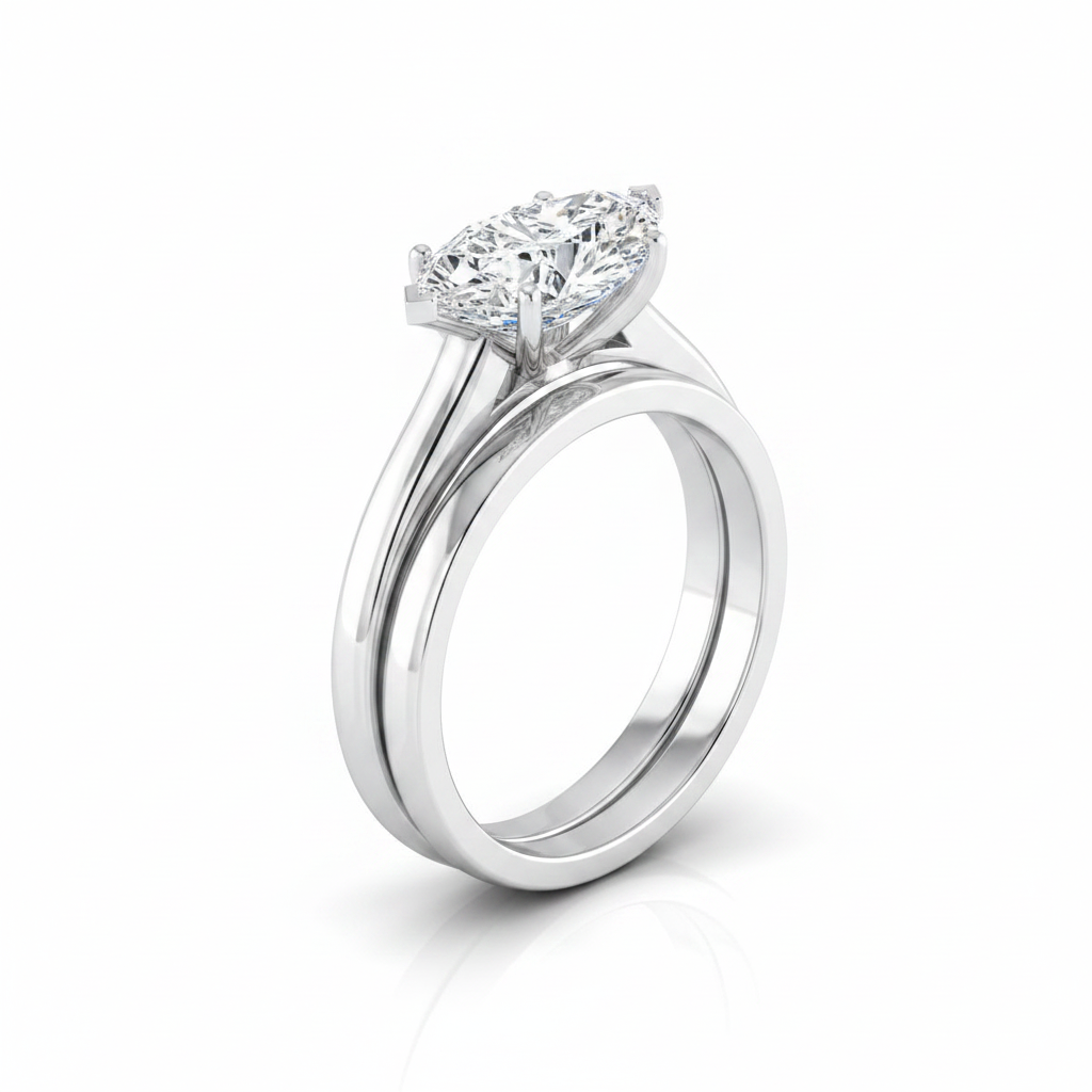 The Rosanna Matching Wedding Band, Marquise in 18K White Gold | RockHer