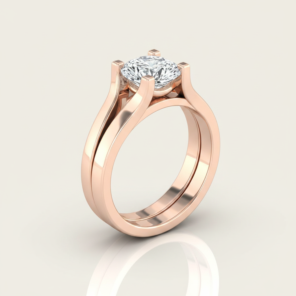 The Rosemary Matching Wedding Band, Cushion in 14K Rose Gold