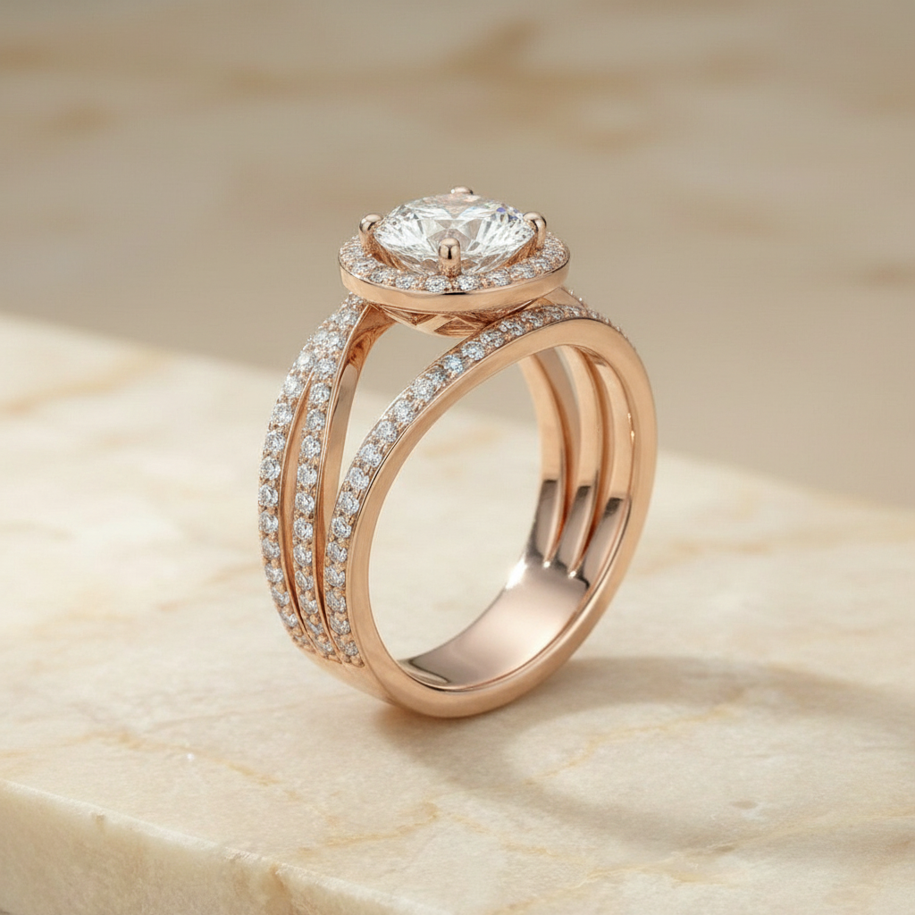 The Rosina Matching Wedding Band, Round in 14K Rose Gold