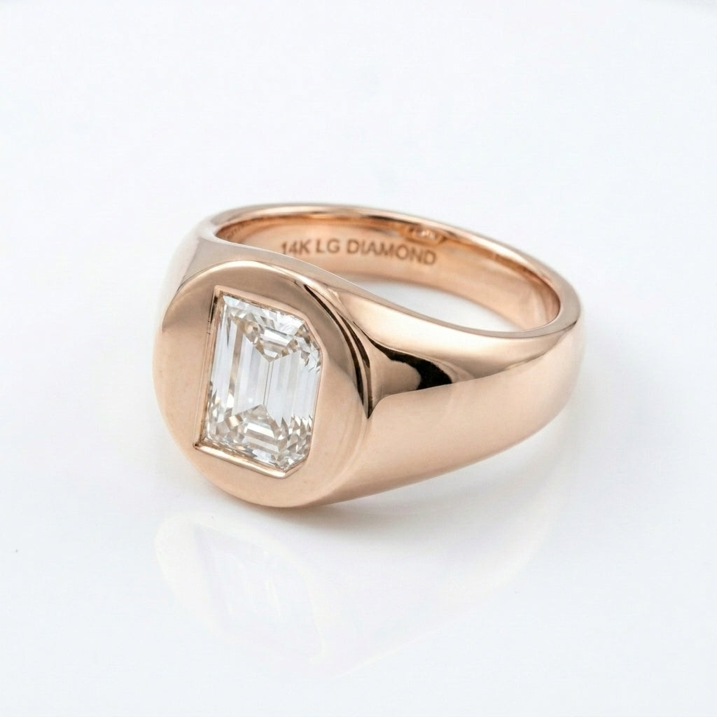 Women's Round lab-grown diamond letter signet ring in 14K Rose Gold, letter D, product photography