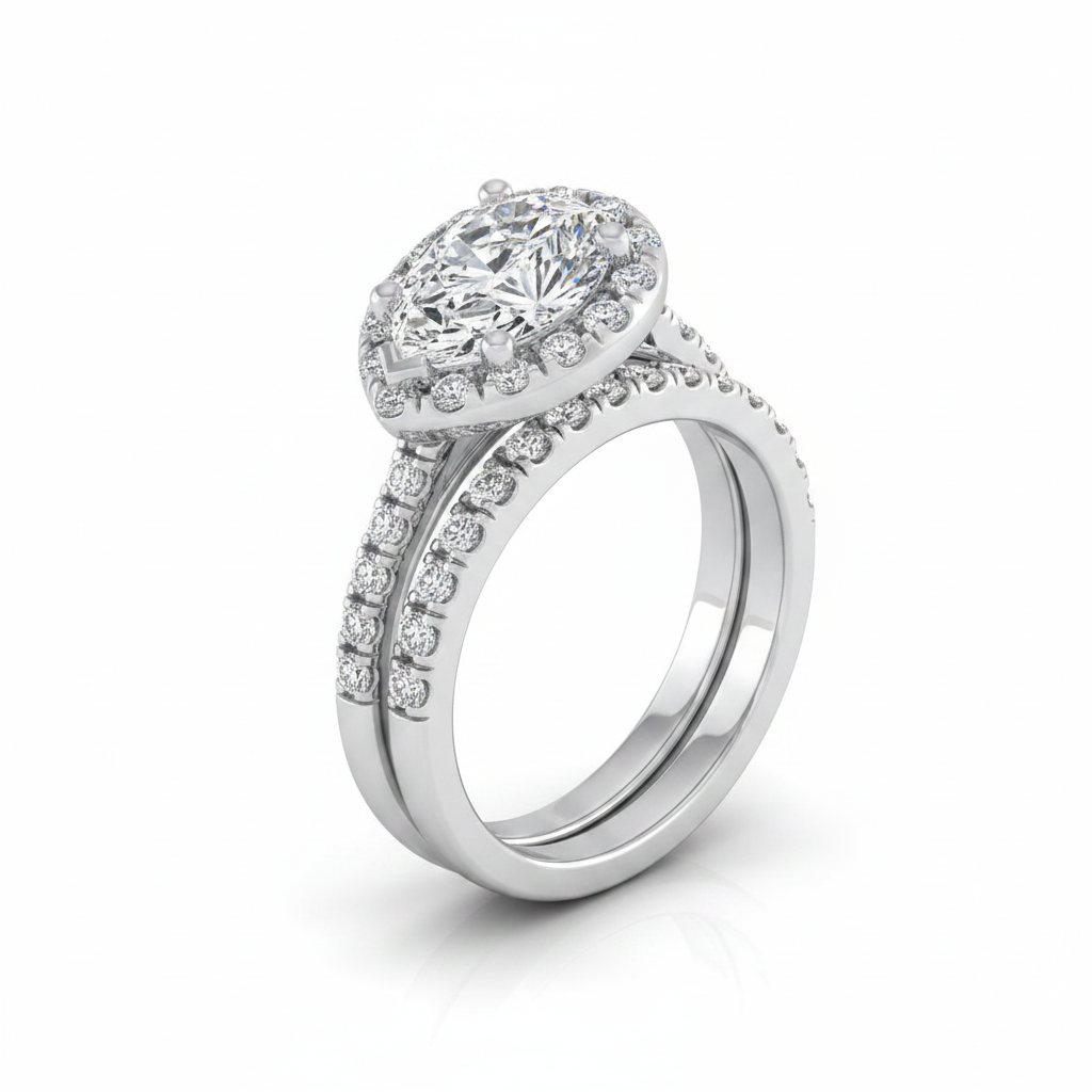 The Sade Matching Wedding Band, Pear in 18K White Gold