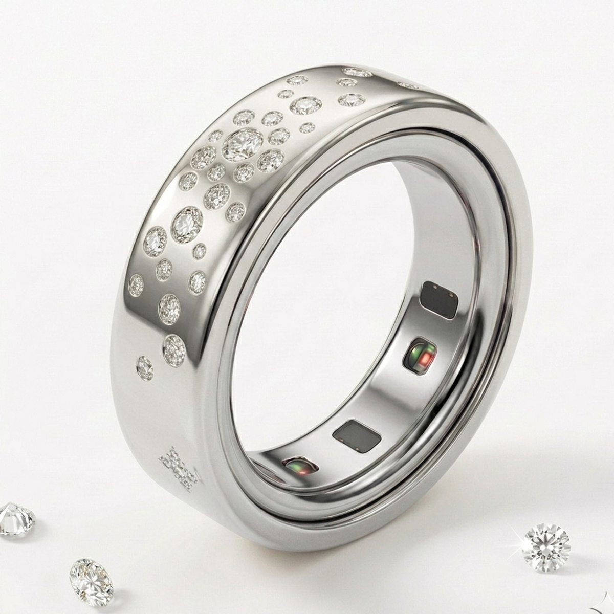 Starburst Diamond Cover for Oura Ring, in 14K White Gold, detail view | RockHer