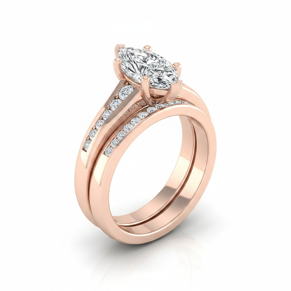 The Stevie Matching Wedding Band, Marquise in 14K Rose Gold | RockHer