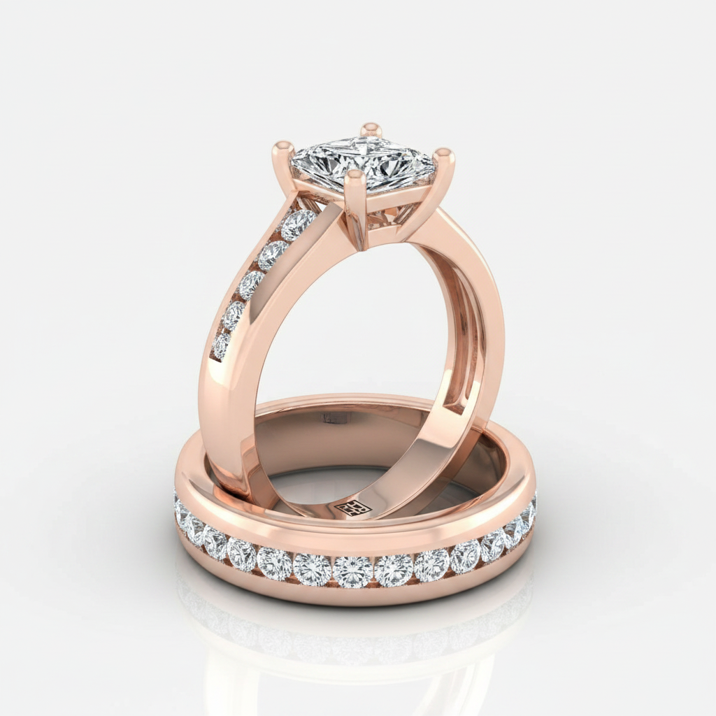 The Stevie Matching Wedding Band, Princess in 14K Rose Gold | RockHer