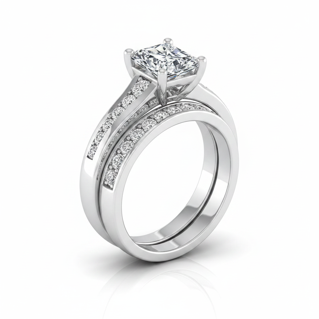 The Stevie Matching Wedding Band, Radiant in 18K White Gold | RockHer