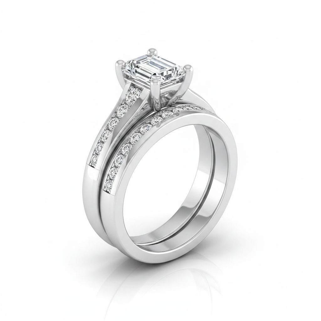 The Stevie Matching Wedding Band, Emerald in Platinum | RockHer