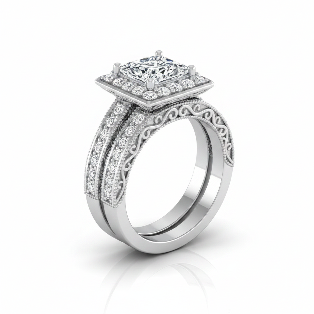 The Talea Matching Wedding Band, Princess in Platinum