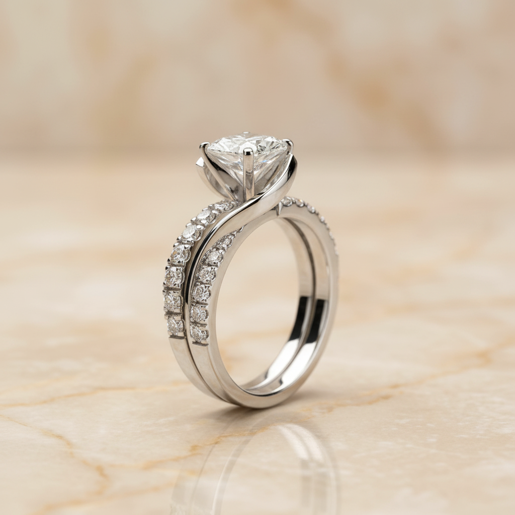 The Tatyana Matching Wedding Band, Princess in 18K White Gold | RockHer