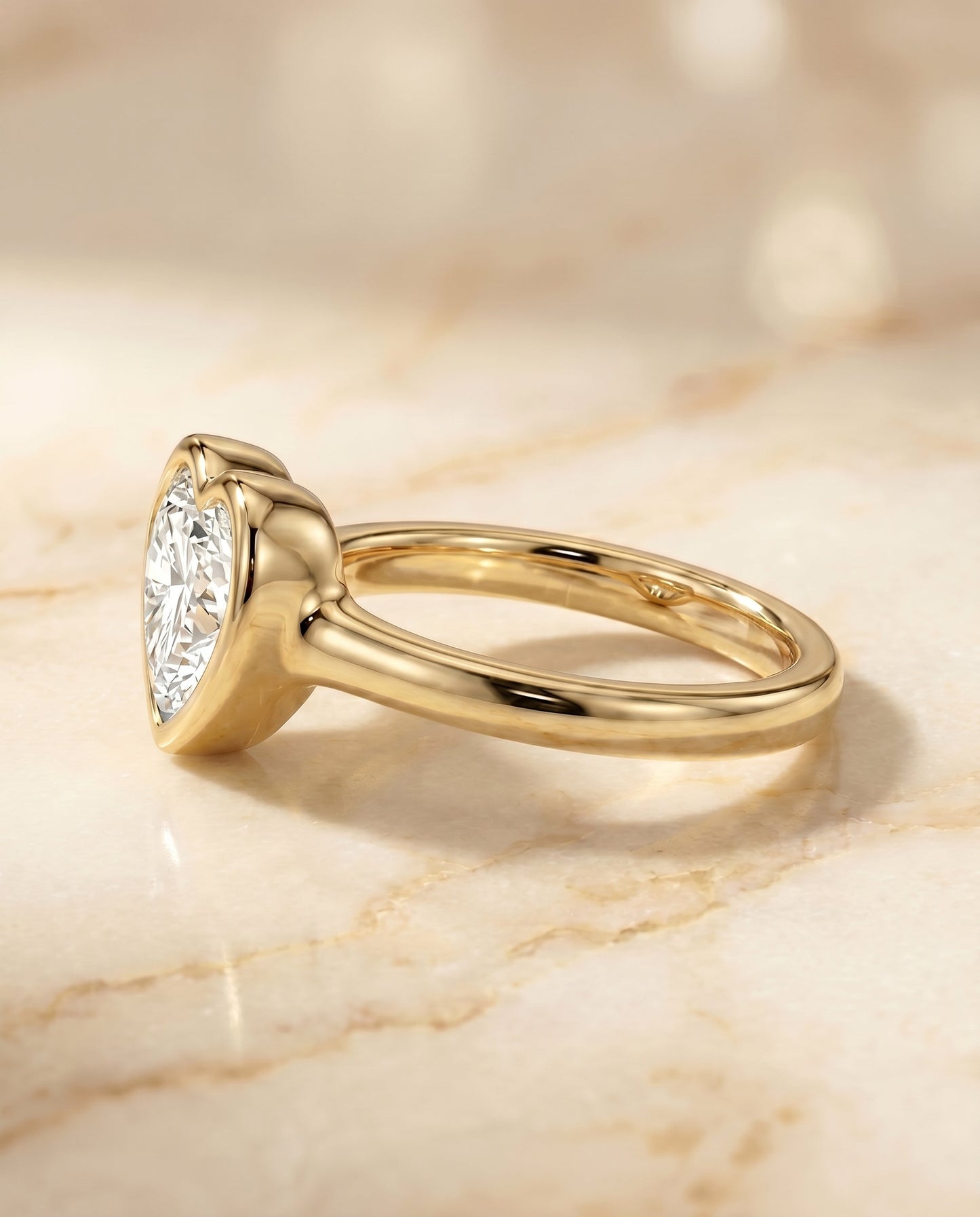 Agnes Select Bezel Solitaire In Heart Lab Diamond Engagement Ring in 18K Yellow Gold, side view | RockHer