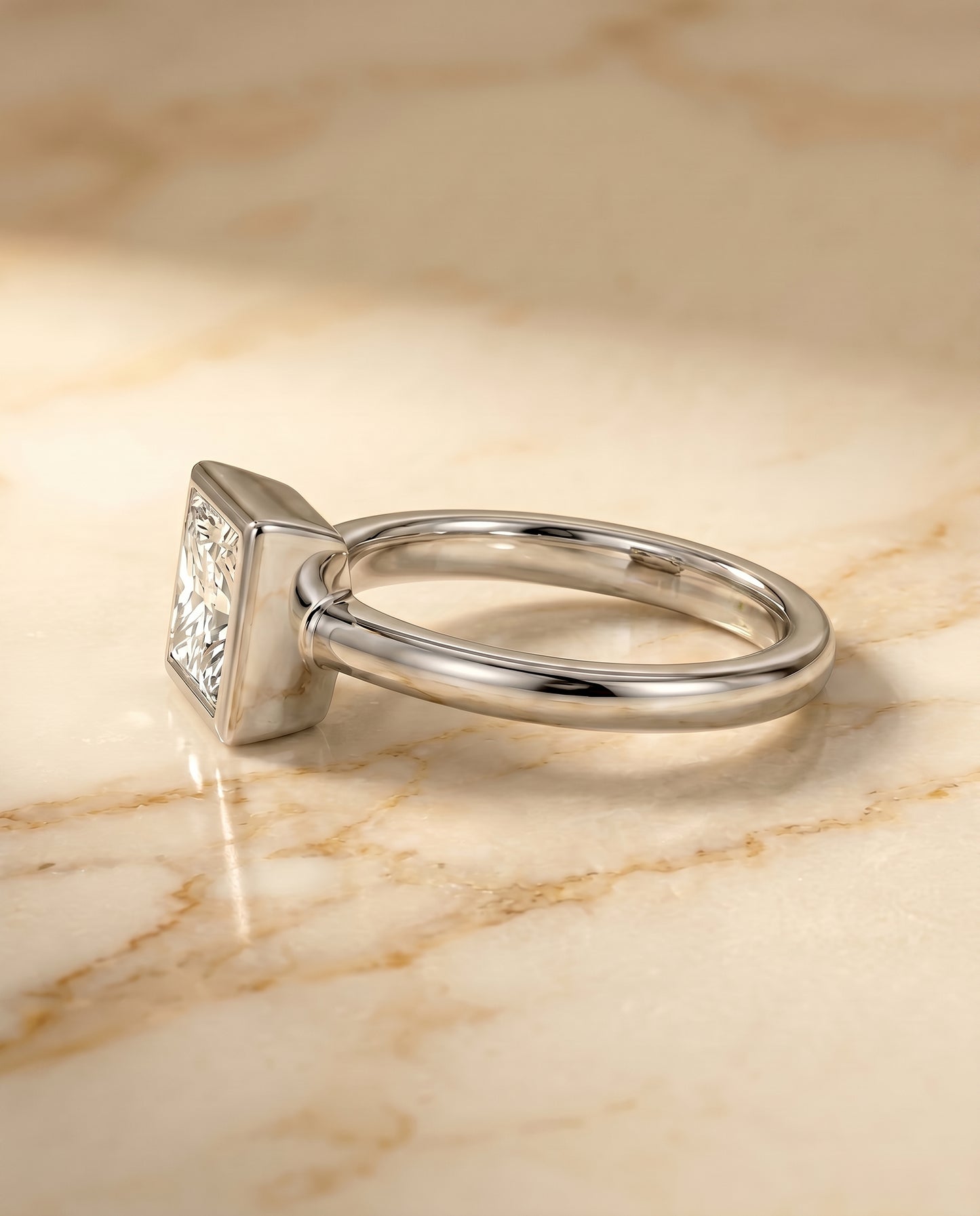 The Agnes Bezel Solitaire Engagement Ring Setting for Princess Diamonds in Platinum