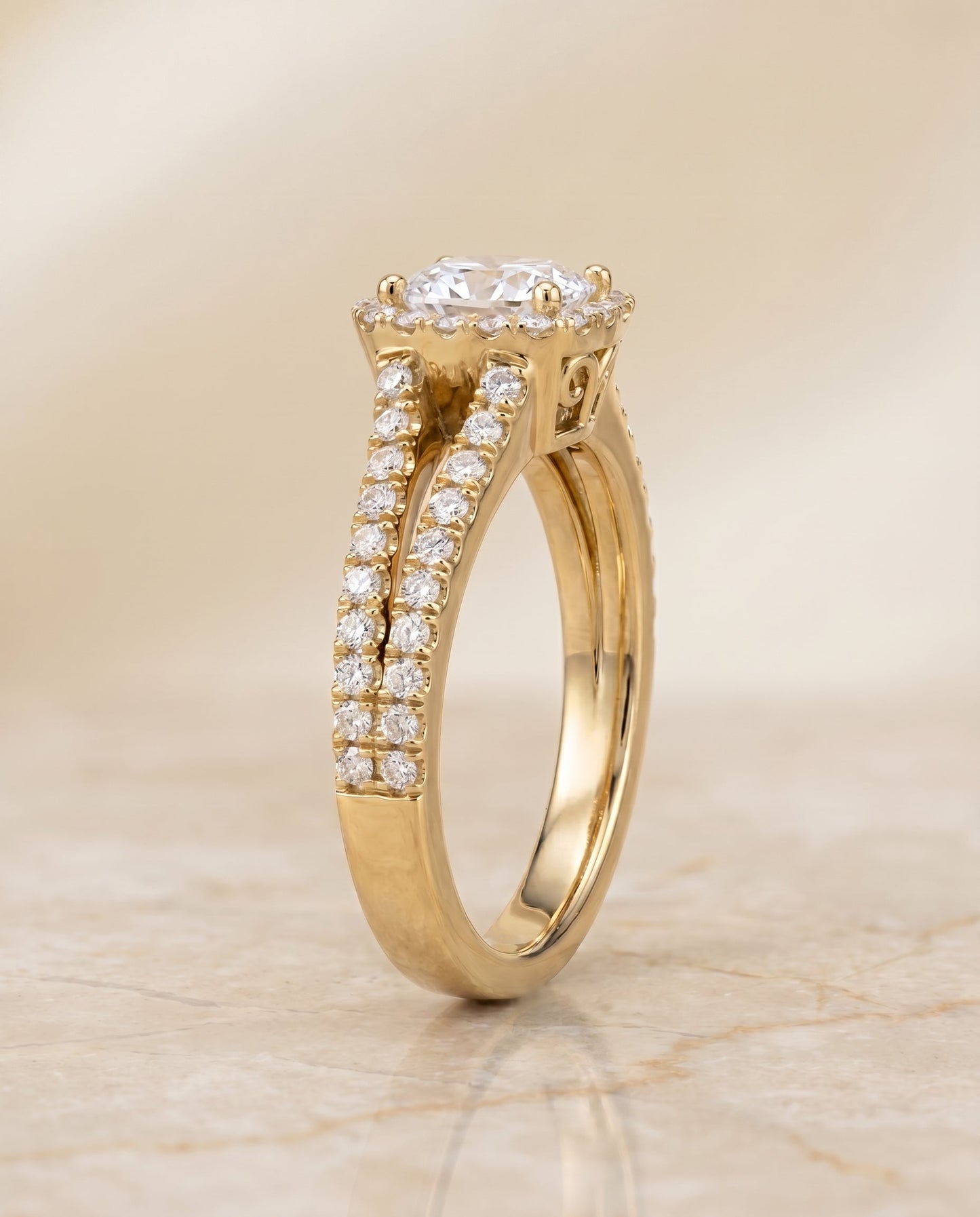 The Aretha Select Halo Engagement Ring with Lab Diamond in 18K Yellow Gold - view 5