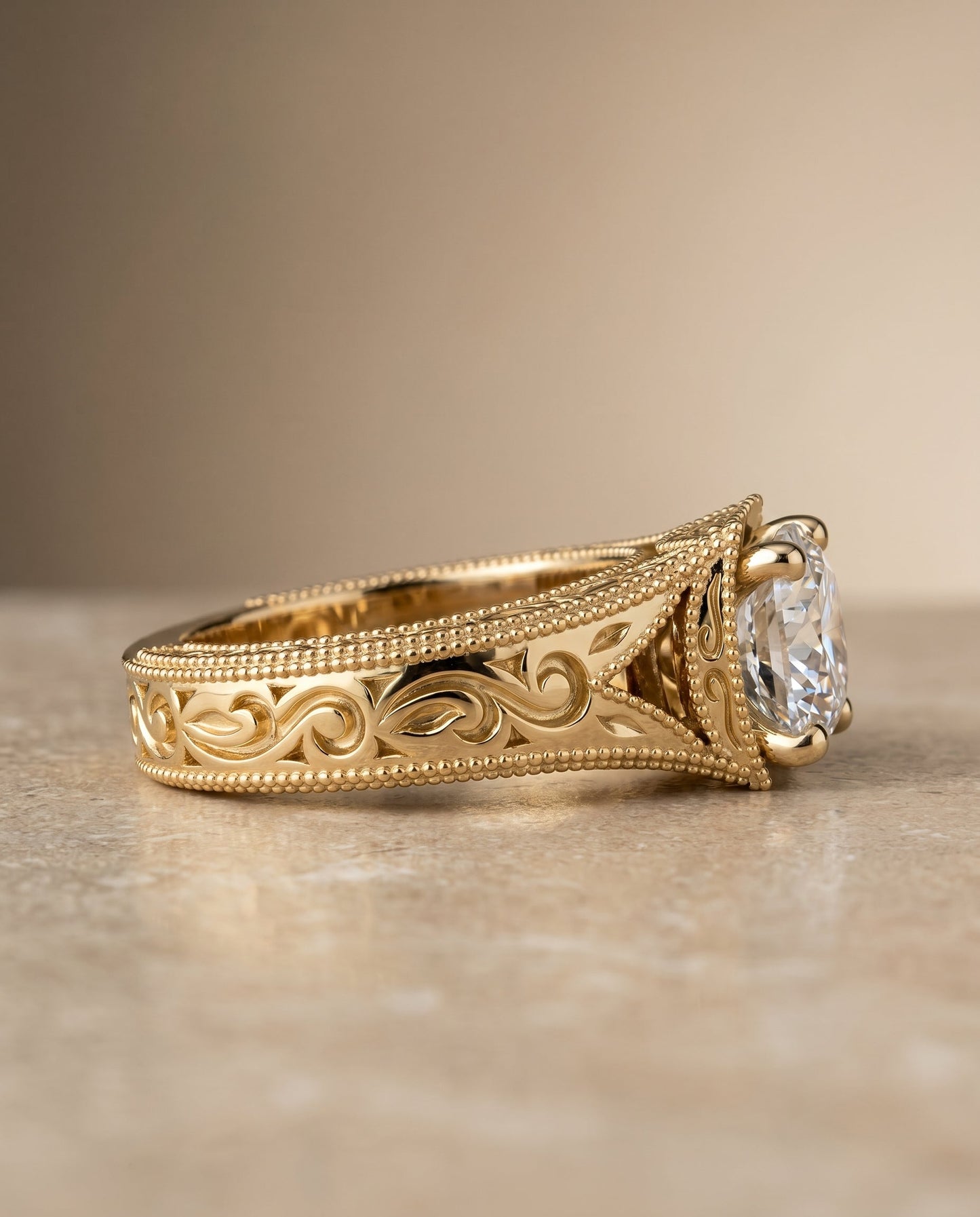 The Janis Select Vintage Solitaire Engagement Ring with Lab Diamond in 18K Yellow Gold - view 5