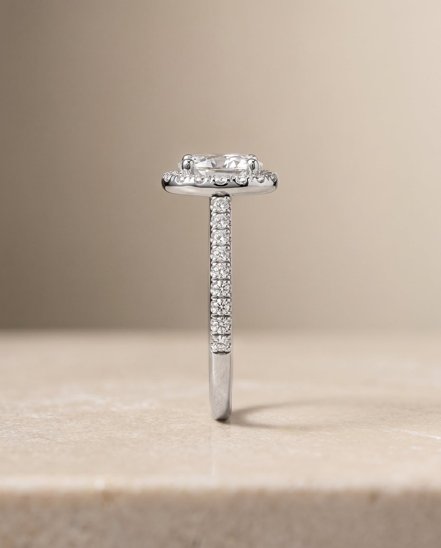 Sade Select Classic French Pave Halo Linear Oval in 18K White Gold – view 5