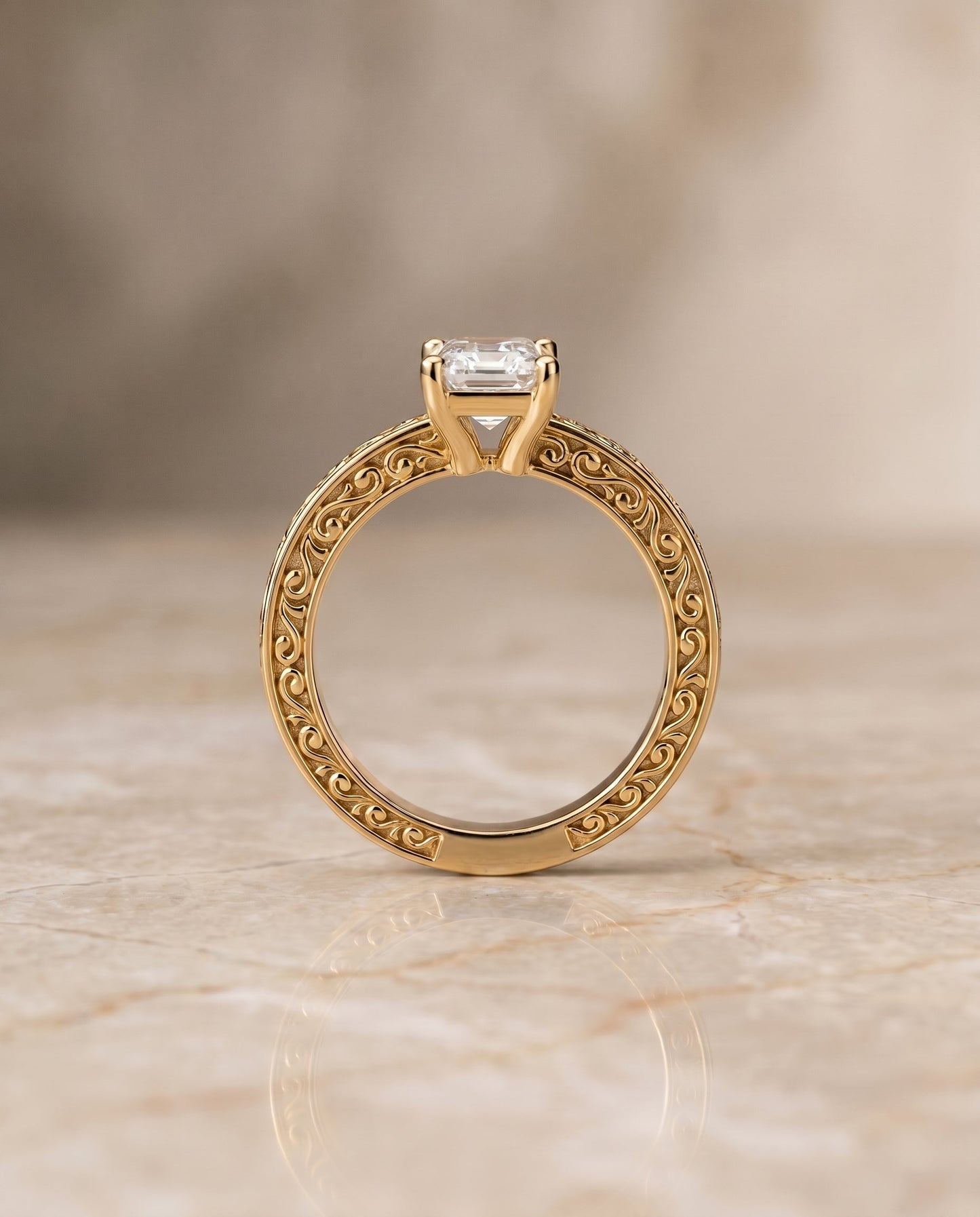 The Veronica Select Vintage Solitaire Engagement Ring with Lab Diamond in 18K Yellow Gold - view 5