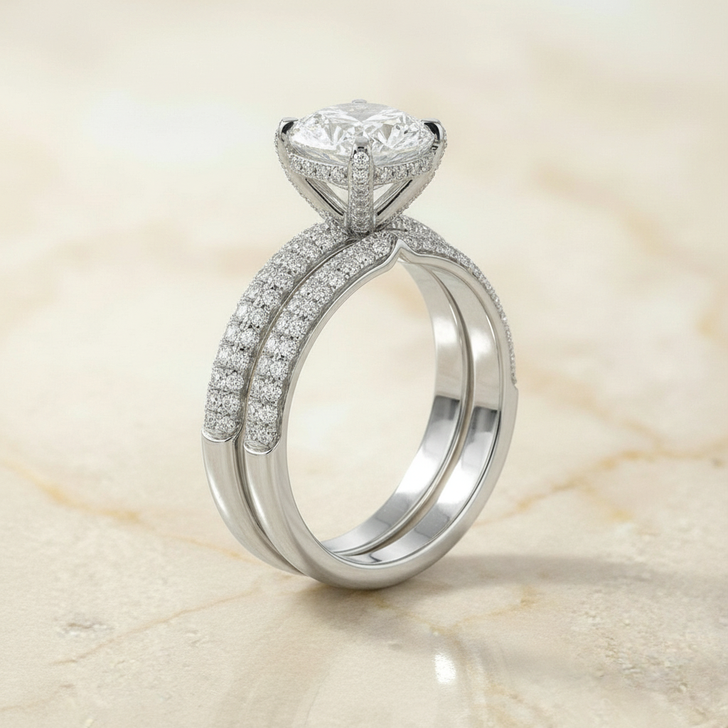The Tina Matching Wedding Band, Cushion in 18K White Gold | RockHer