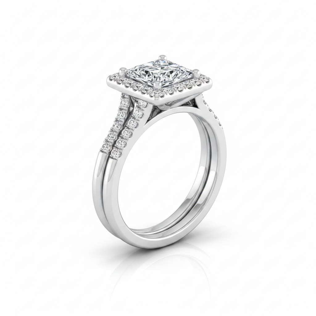 The Toni Matching Wedding Band, Princess in 18K White Gold
